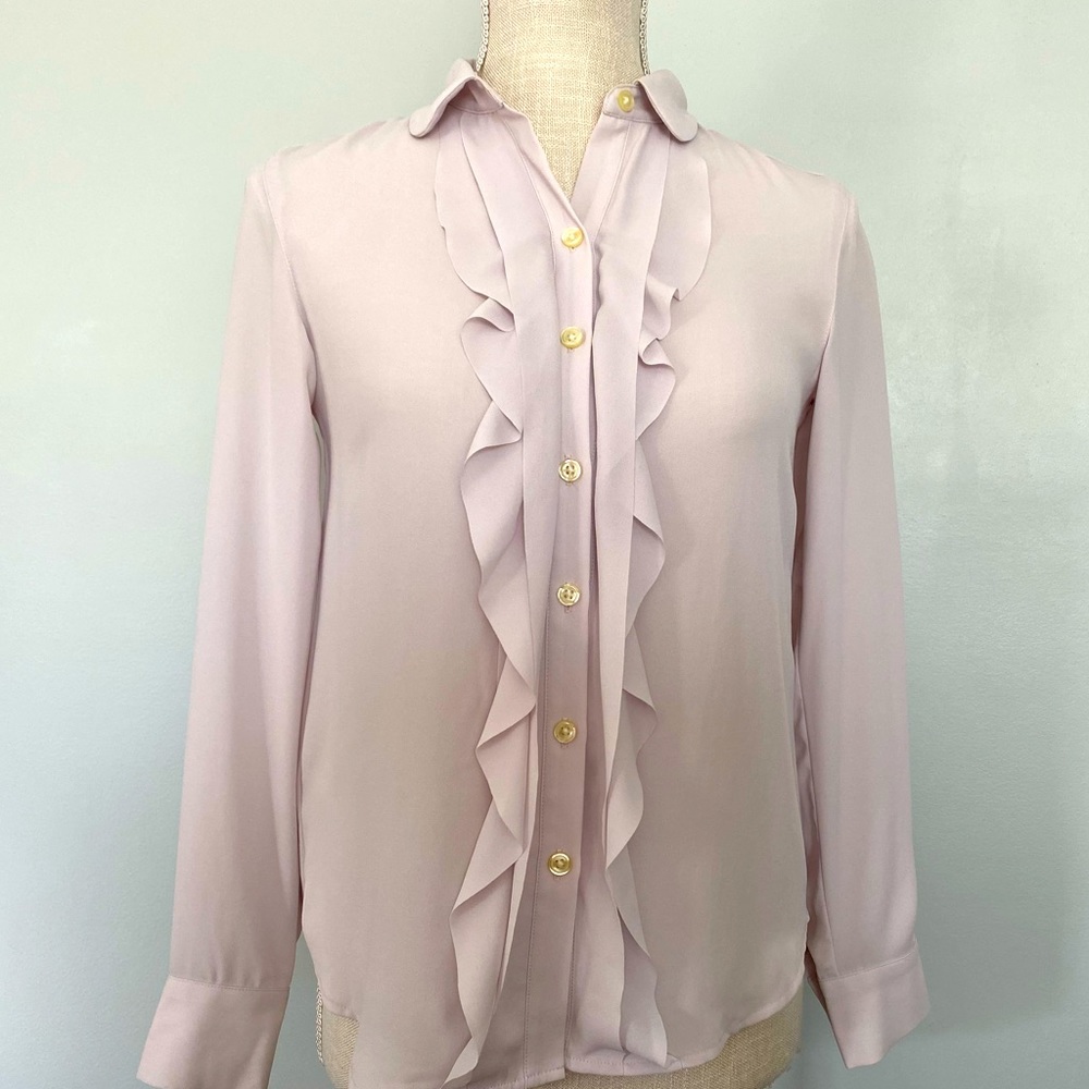 Ann Taylor Loft Button Down Blouse with Front Ruffles - Petite XXS